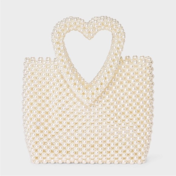 a new day Handbags - Simulated Pearl Heart Beaded Mini Tote Handbag A New Day Cream Valentine